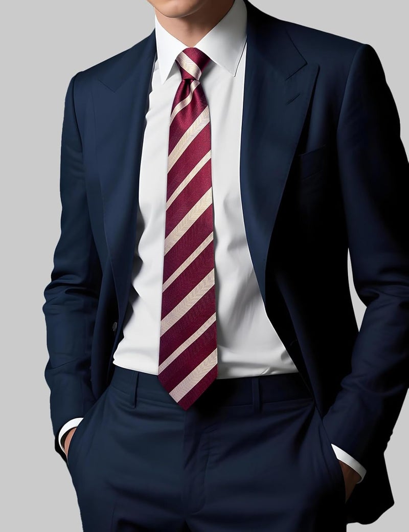 DiBanGu Mens Striped Tie Silk Woven Necktie and Pocket Square Cufflinks Tie Clip Set Wedding Business Formal Gift Tie for Men - Image 2